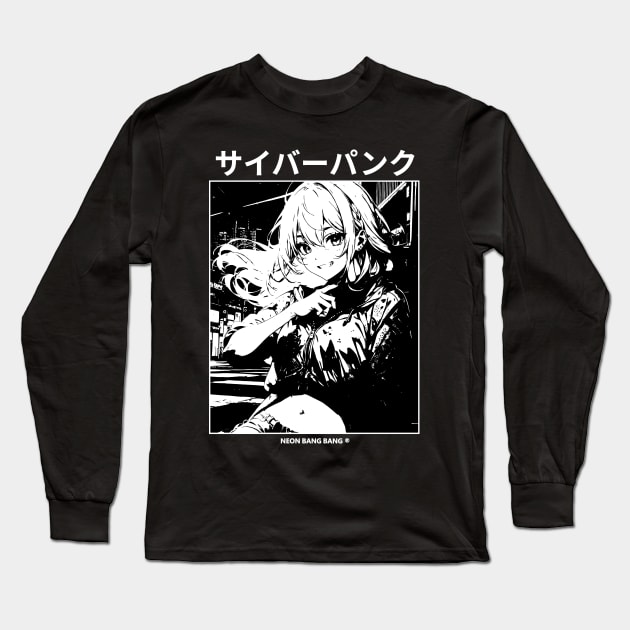 Anime Manga Girl Aesthetic Minimalist Soft Grunge Waifu Japanese Otaku | Dark Black Long Sleeve T-Shirt by Neon Bang Bang